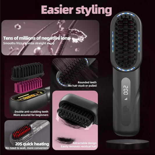 Straight Hair Comb, A Straightener with a Built-In Comb, Fast Heating and 4 Temperature Settings. Usb Charging, Straight Hair, Curly Hair, Various Hair Salons